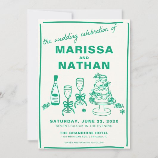 Vert dessiné avec Faire-part de mariage photo (Devant)