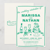 Vert dessiné ensemble Faire-part de mariage (Devant / Derrière)