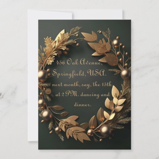 Vert doré sur noir | Invitation de mariage (Dos)