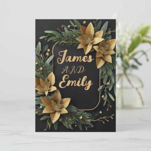 Vert doré sur noir | Invitation de mariage (Debout devant)