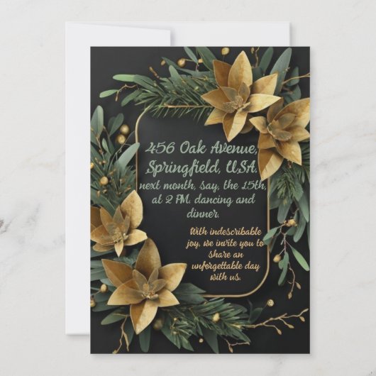 Vert doré sur noir | Invitation de mariage (Dos)