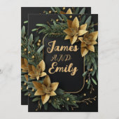 Vert doré sur noir | Invitation de mariage (Devant / Derrière)