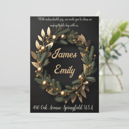 Vert doré sur noir | Invitation de mariage (Debout devant)