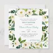 Vert doux Floral Baptême Invitation (Devant)