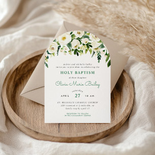 Vert doux Floral Baptême Invitation