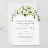Vert doux Floral Première Communion Invitation (Devant)