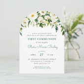 Vert doux Floral Première Communion Invitation (Debout devant)