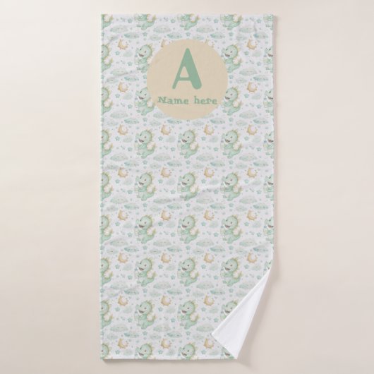 Vert Dragon Bébé Aquarelle Nom personnalisé (Serviette de bain)