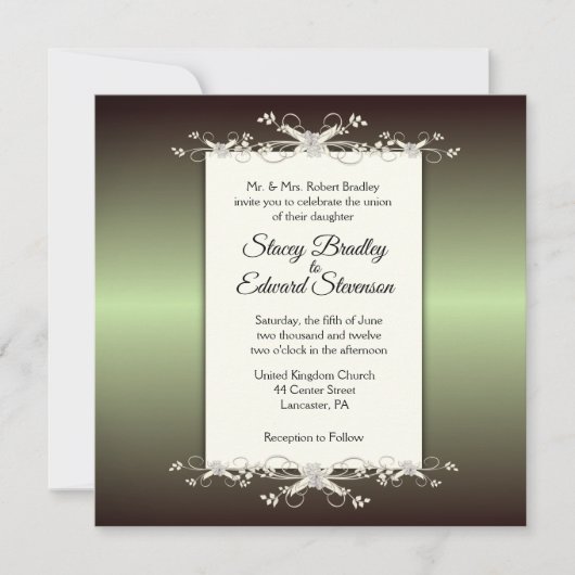 Vert Élégance Faire-part de mariage (Devant)
