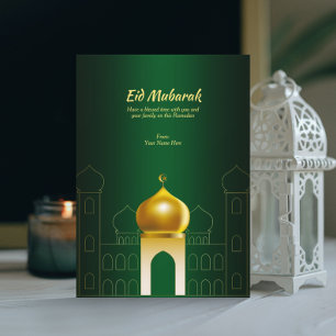 Vert élégant Carte de voeux Gold Dome Ramadan