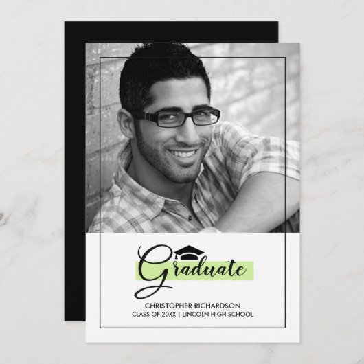 Vert élégant | Cartes photos du Black Graduation P (Devant / Derrière)