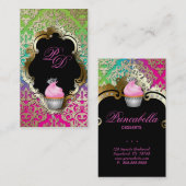 Vert élégant de rose de damassé de carte de visite (Devant / Derrière)