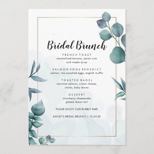 Vert Élégant Foliage Bridal Brunch Menu (Devant)