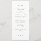 Vert Élégant Simple Sage Blanc Monogramme Menu (Devant)