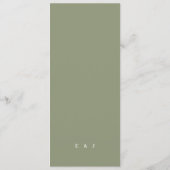 Vert Élégant Simple Sage Blanc Monogramme Menu (Dos)