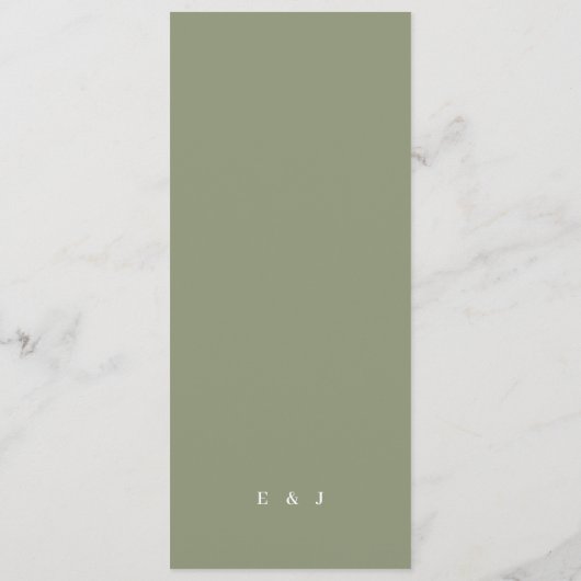 Vert Élégant Simple Sage Blanc Monogramme Menu (Dos)