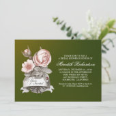 vert élégant vintage nuptiale invitation (Debout devant)