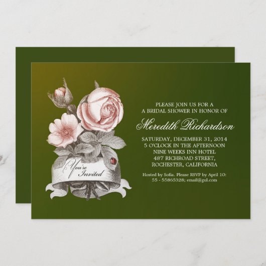 vert élégant vintage nuptiale invitation (Devant / Derrière)