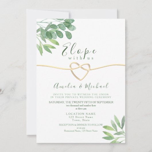 Vert Elope Micro Faire-part de mariage (Devant)