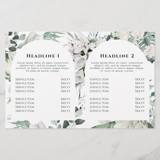 vert émeraude fleurs blanches brochure pliée (Dos)