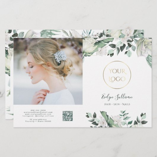 vert émeraude fleurs blanches brochure pliée (Devant / Derrière)