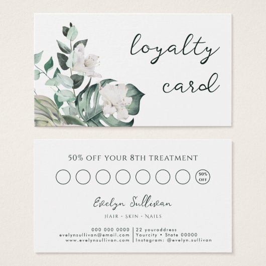 vert émeraude fleurs blanches carte de fidélité (Devant & derrière)