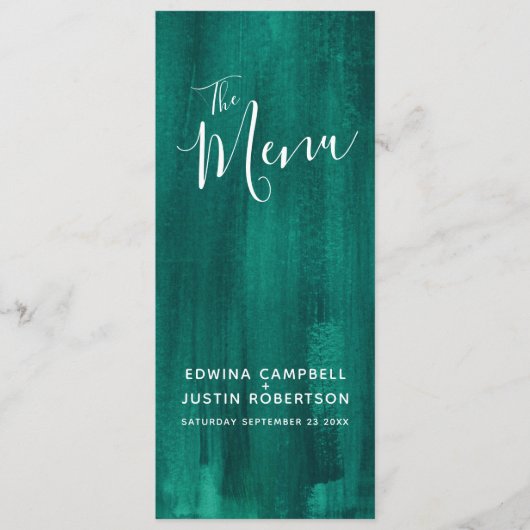 Vert émeraude moderne art abstrait menu mariage (Devant)