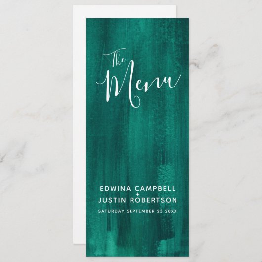 Vert émeraude moderne art abstrait menu mariage (Devant / Derrière)