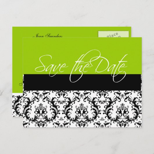 Vert Enregistrer la date Mariage de cartes postale (Devant / Derrière)
