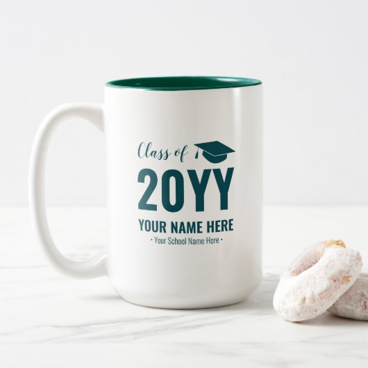 Vert et blanc | Mug personnalisé cadeau de diplôme (Avec donut)