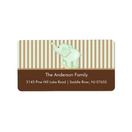 Vert et Brown bébé doux Étiquette de adresse éléph (Devant)