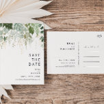 Vert et feuille d'or Économisez la date Carte post<br><div class="desc">Nous avons conçu cette feuille de verdure et d'or enregistrer la carte postale date pour compléter votre mariage boho simple mais élégant. Il présente des feuilles modernes d'eucalyptus vert et blanc, du feuillage de fougères, une fleur succulente et un minimum de feuilles de feuille d'or. Ces éléments donnent l'impression d'une...</div>