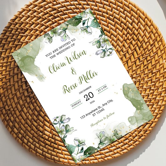 Vert et or Floral Faire-part de mariage de luxe