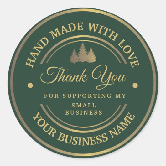 Vert et or | merci sticker rond classique (Devant)