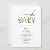 Vert et or Oh Baby ! Invitation baby shower (Devant)