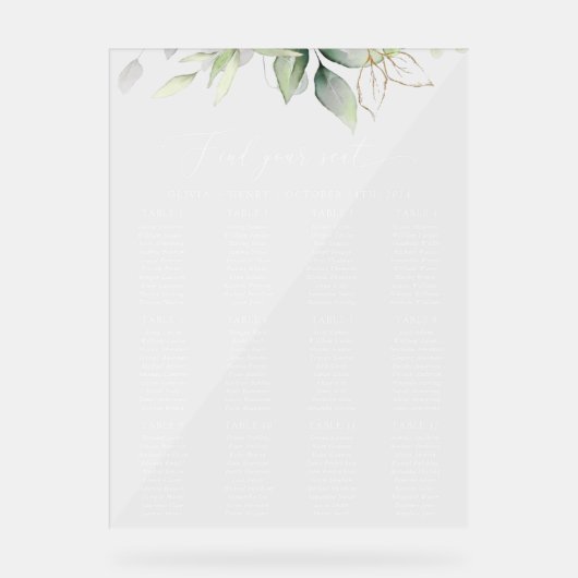 Vert, Eucalyptus Feuilles, Mariage Seating Chart (Recto)