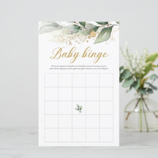 Vert eucalyptus or feuilles boho jeu de bingo bébé (Debout devant)