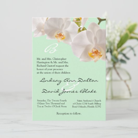 Vert Faire-part de mariage et orchidées 5x7 (Debout devant)