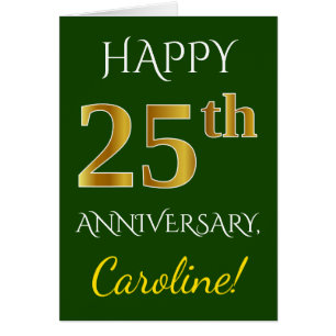 Vert, Faux Gold 25ème anniversaire Mariage + Nom