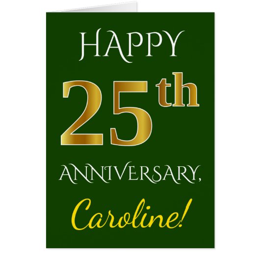 Vert, Faux Gold 25ème anniversaire Mariage + Nom (Devant)