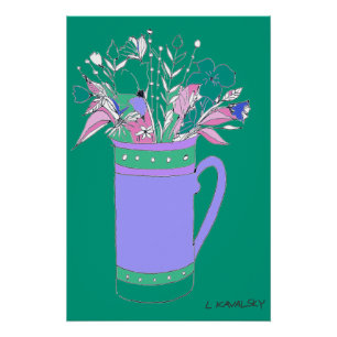 Vert Fleurs Colorées Originales Dans Une Affiche D