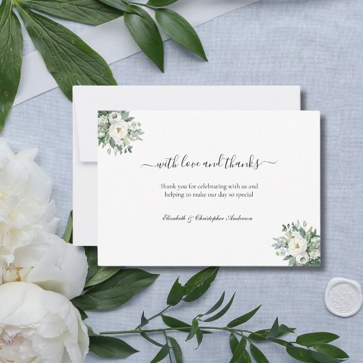 Vert floral blanc avec amour et merci Mariage