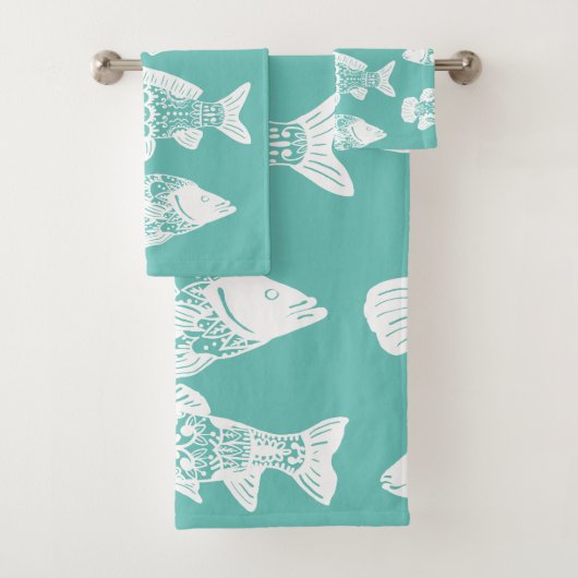 Vert floral blanc côtier de poissons et de mer (En situation)