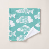 Vert floral blanc côtier de poissons et de mer (Gant de toilette)