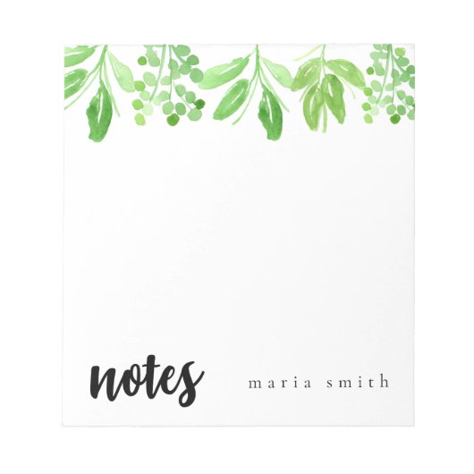 vert floral chic personnaliser bloc-notes (Devant)