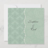 Vert Floral Damask Vintage Invitations de mariage (Dos)