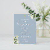 Vert Floral Dusty Baptême bleu Invitation (Debout devant)
