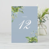 Vert Floral Dusty Blue Numéro de table (Debout devant)