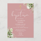 Vert Floral Dusty Rose rose Baptême Invitation (Devant)