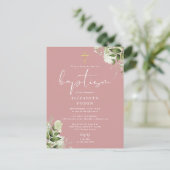 Vert Floral Dusty Rose rose Baptême Invitation (Debout devant)